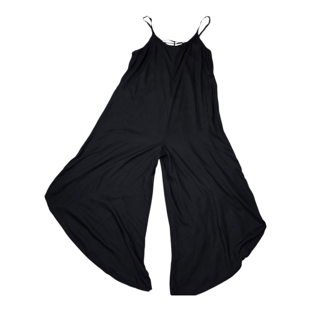 Black Palazzo Jumpsuit Size L Sleeveless Wide Leg Casual Boho Lagenlook‎